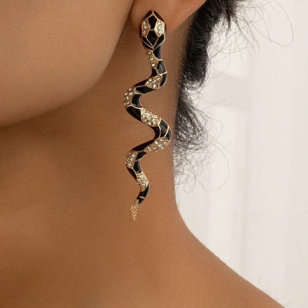 Elegant Black and Gold Snake Earrings, Gold and Black Snake Earrings